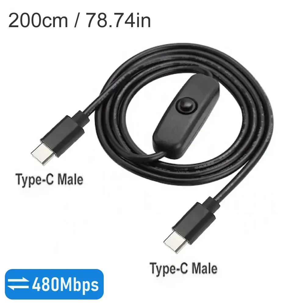 Câble USB-C vers USB-C avec interrupteur marche/arrêt, charge rapide PD 60 W 20 V/3 A et transfert de données 7