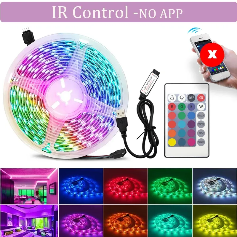 Ruban LED RGB 5050 USB, 1 à 20 m, contrôlable par application Wi-Fi, pour rétroéclairage TV et décoration de chambre 9