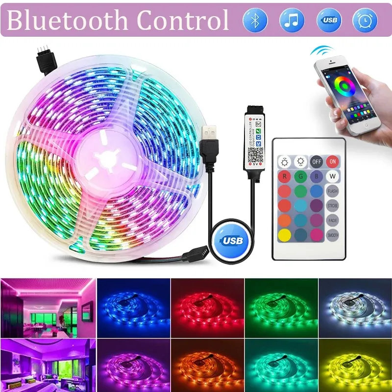 Ruban LED RGB 5050 USB, 1 à 20 m, contrôlable par application Wi-Fi, pour rétroéclairage TV et décoration de chambre 8