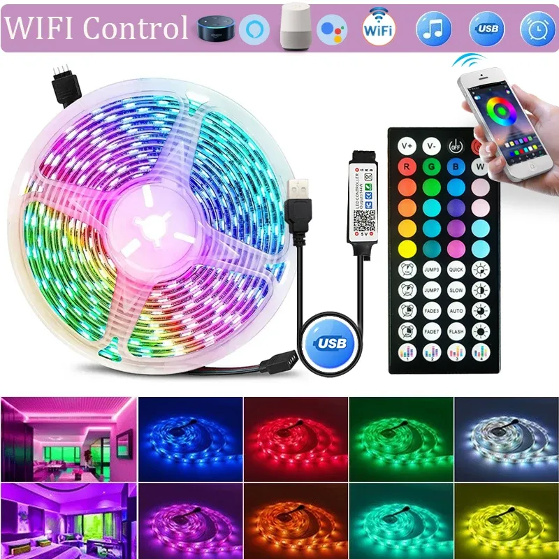 Ruban LED RGB 5050 USB, 1 à 20 m, contrôlable par application Wi-Fi, pour rétroéclairage TV et décoration de chambre 10