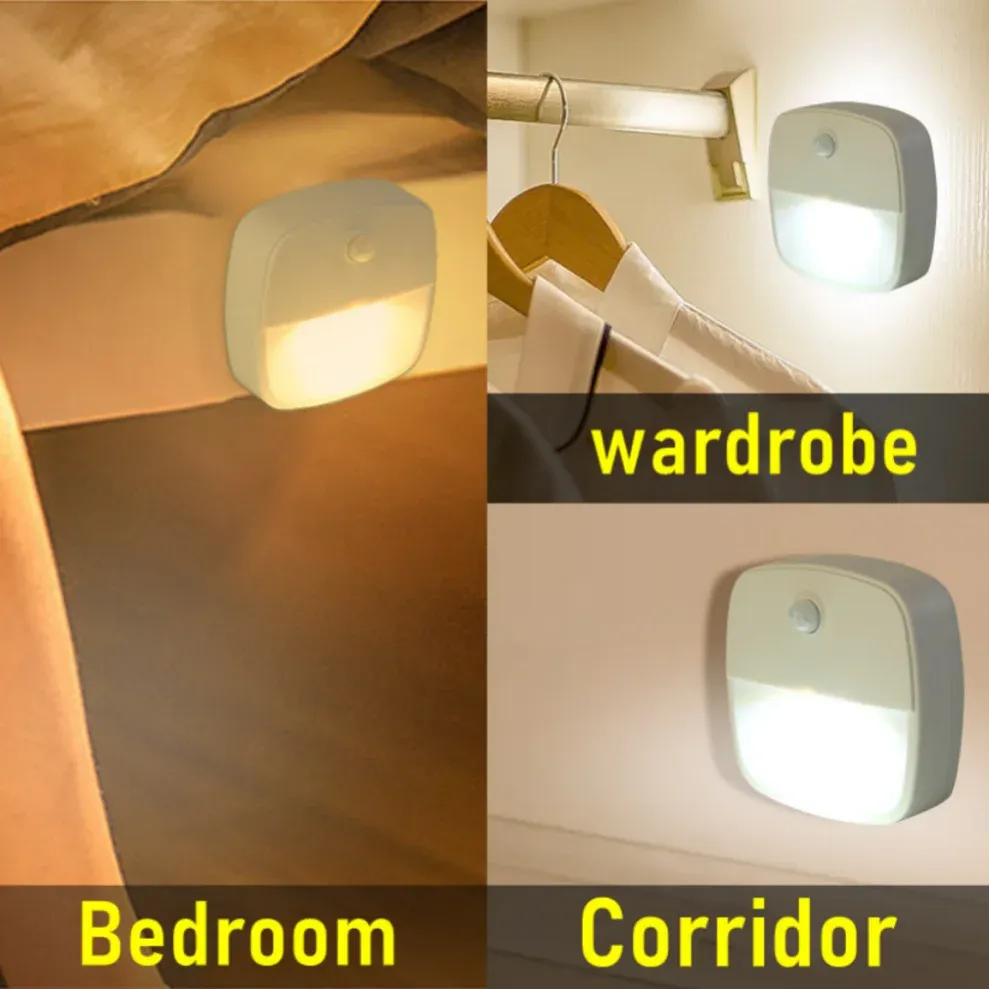 Veilleuse LED avec détecteur de mouvement, fonctionnant sur piles AAA, idéale pour chambre, escalier, placard et couloir 3