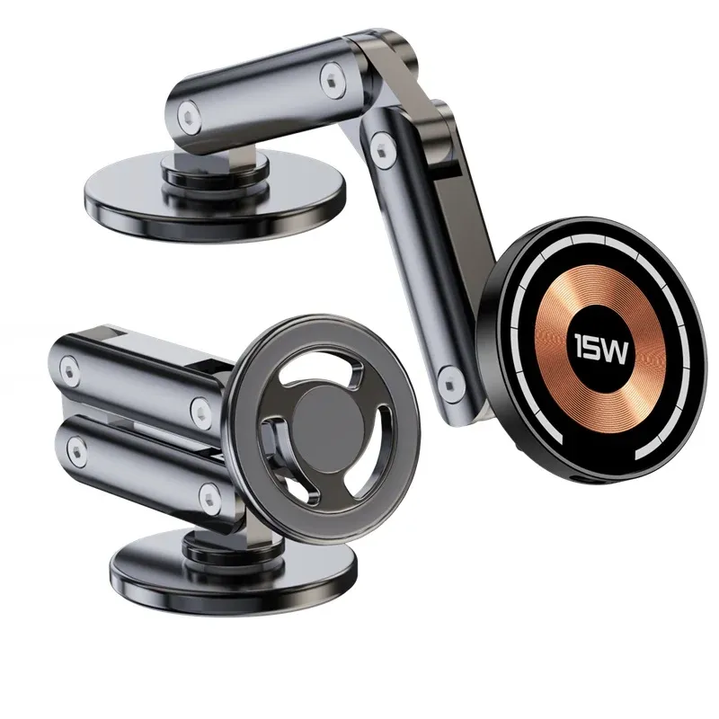 Support de chargeur magnétique sans fil pour voiture, 15 W, rotation à 360°, angle réglable en métal, compatible iPhone 15, 14, 13, 12 Pro Max et Samsung