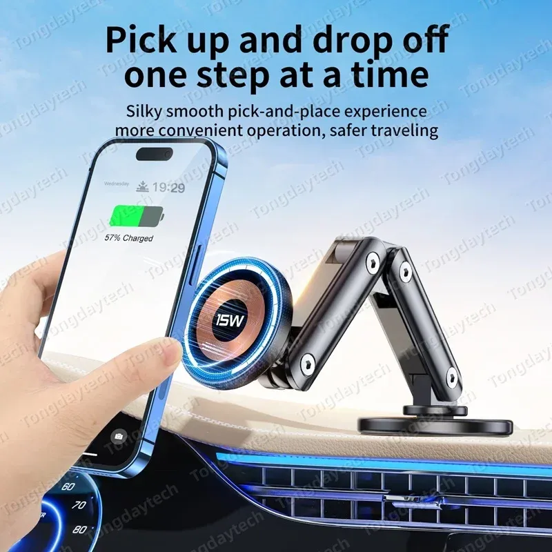 Support de chargeur magnétique sans fil pour voiture, 15 W, rotation à 360°, angle réglable en métal, compatible iPhone 15, 14, 13, 12 Pro Max et Samsung 3
