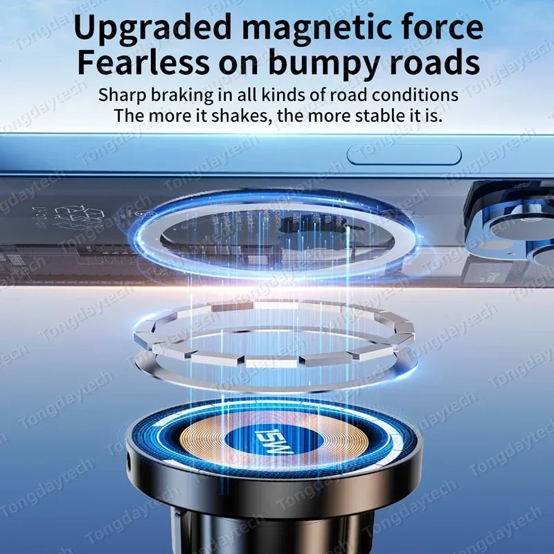 Support de chargeur magnétique sans fil pour voiture, 15 W, rotation à 360°, angle réglable en métal, compatible iPhone 15, 14, 13, 12 Pro Max et Samsung 6