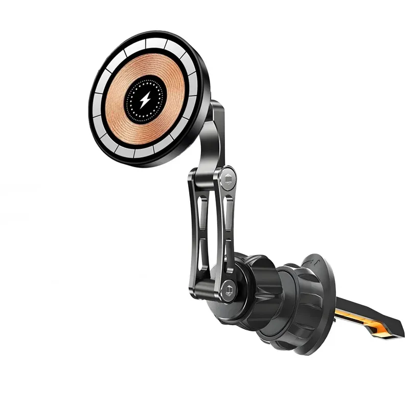 Support de chargeur magnétique sans fil pour voiture, 15 W, rotation à 360°, angle réglable en métal, compatible iPhone 15, 14, 13, 12 Pro Max et Samsung 15
