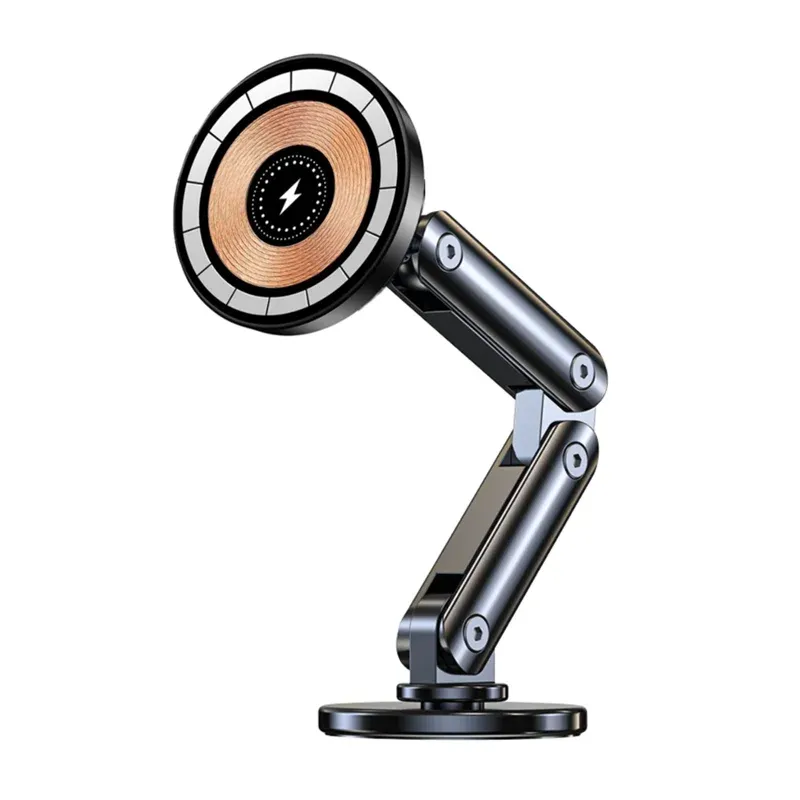 Support de chargeur magnétique sans fil pour voiture, 15 W, rotation à 360°, angle réglable en métal, compatible iPhone 15, 14, 13, 12 Pro Max et Samsung 11