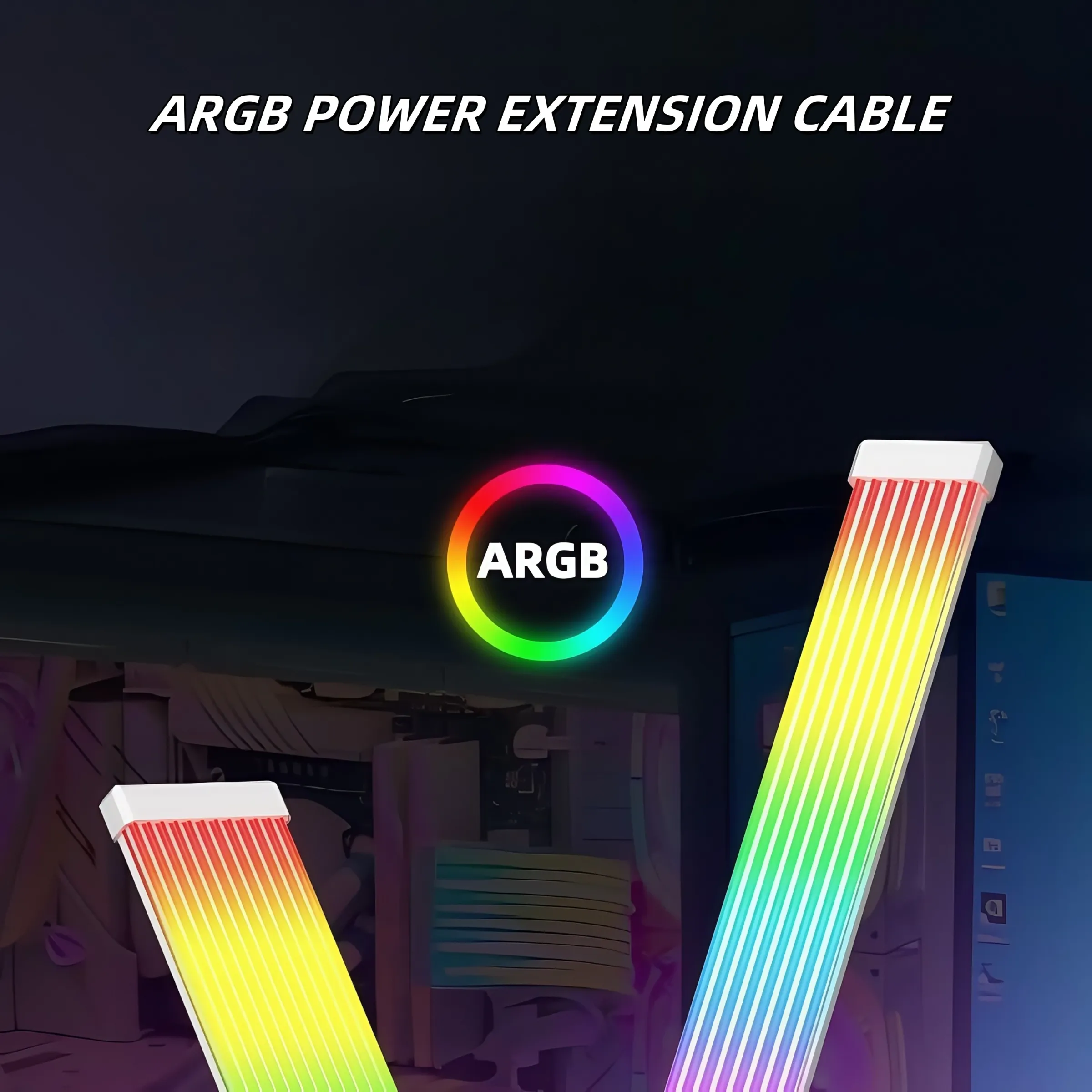 Câble d'alimentation ARGB 5 V (24 broches / 8 broches) avec bande LED décorative Rainbow synchronisable pour boîtier de PC gaming 3