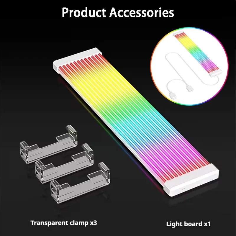 Câble d'alimentation ARGB 5 V (24 broches / 8 broches) avec bande LED décorative Rainbow synchronisable pour boîtier de PC gaming 4