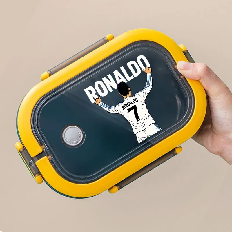 Boîte à déjeuner Bento Cristiano Ronaldo CR7 double couche à imprimé dessin animé, grande capacité 5