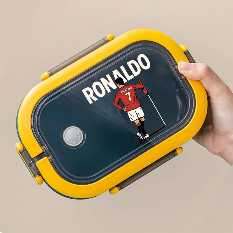 Boîte à déjeuner Bento Cristiano Ronaldo CR7 double couche à imprimé dessin animé, grande capacité 6