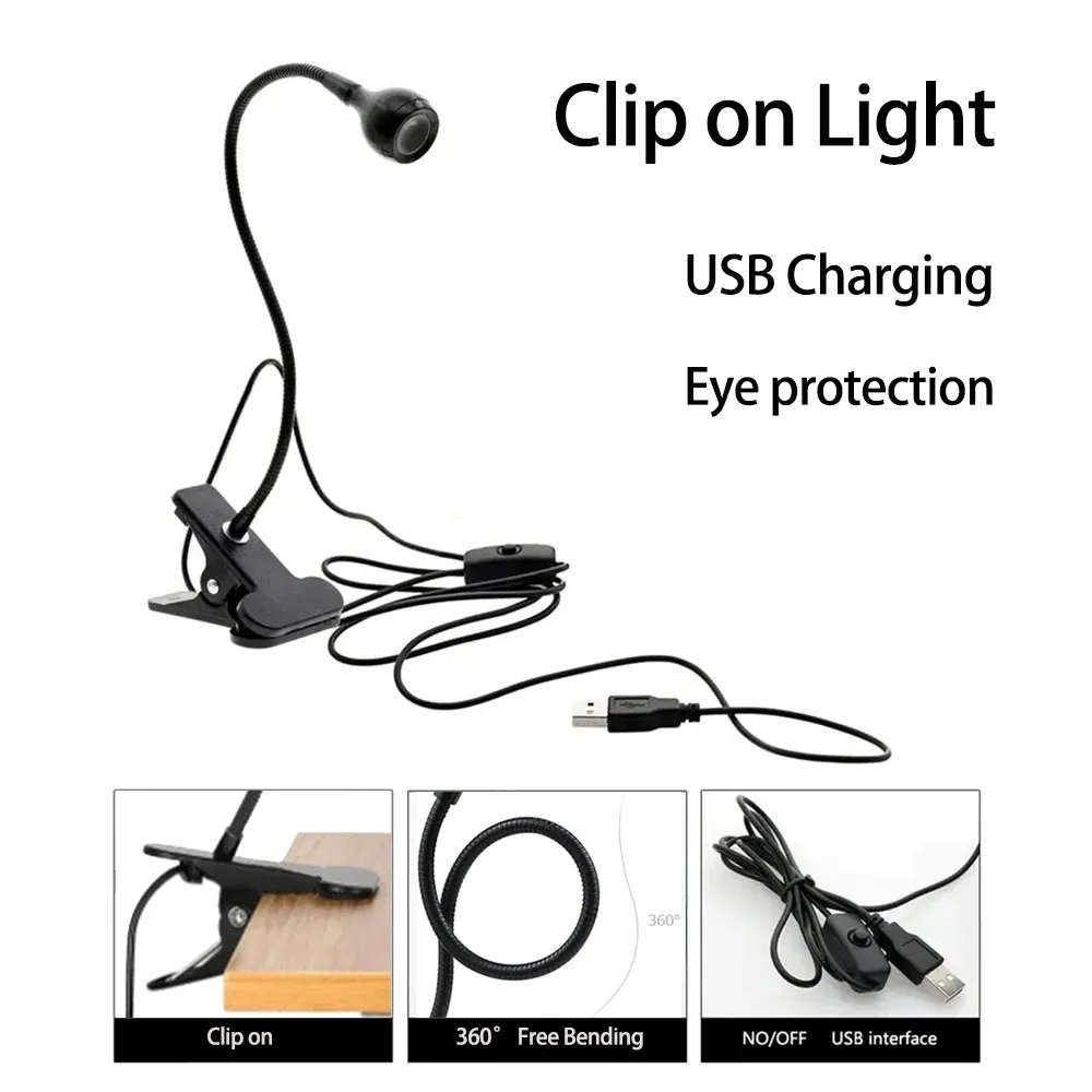 Lampe à pince LED avec interrupteur, lampe USB pour la lecture et l'étude