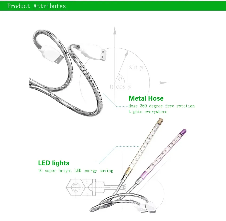 Lampe LED USB sans interrupteur, vue détaillée