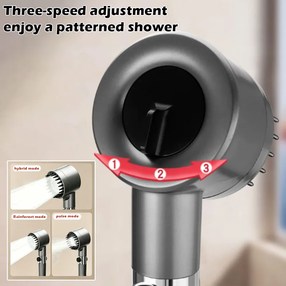 Pommeau de douche haute pression à 4 modes, effet pluie, arrêt d'eau une touche, filtre intégré