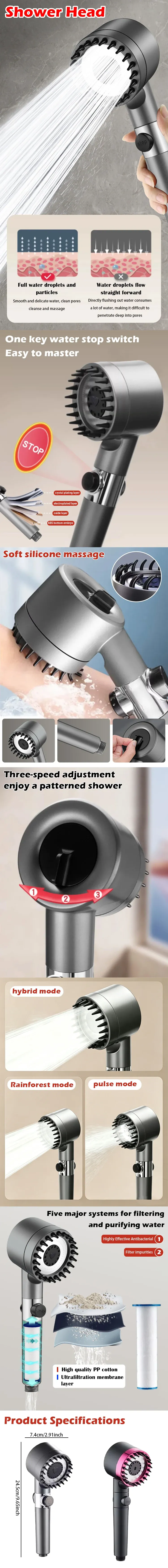 Pommeau de douche de massage haute pression à effet pluie