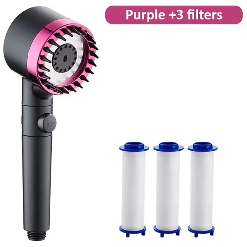 Pommeau de douche haute pression à 4 modes, effet pluie, arrêt d'eau une touche, filtre intégré 20