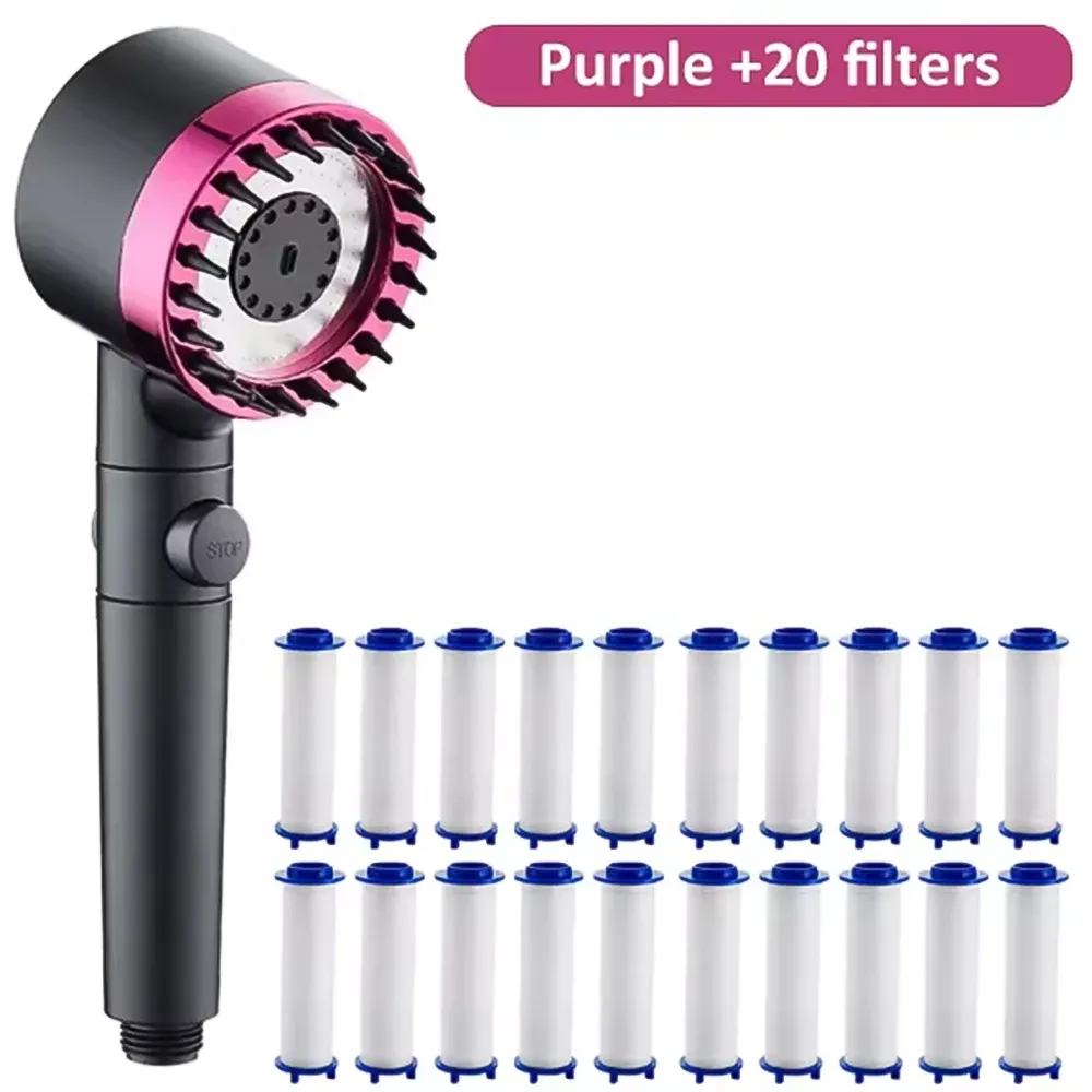 Pommeau de douche haute pression à 4 modes, effet pluie, arrêt d'eau une touche, filtre intégré 18