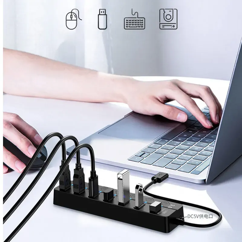 Hub USB 3.0 et USB 2.0 multiport avec alimentation secteur, 4/7 ports, interrupteur et câble de 30 cm 6