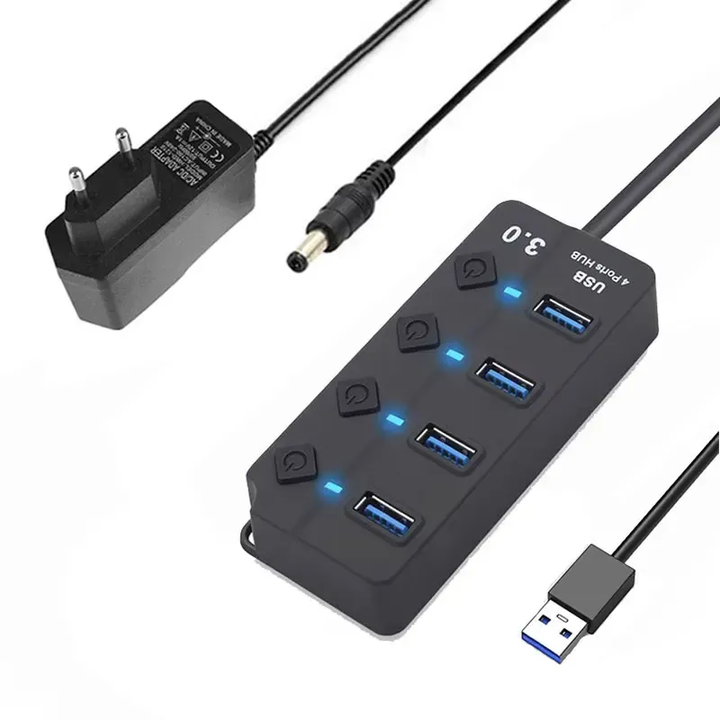 Hub USB 3.0 et USB 2.0 multiport avec alimentation secteur, 4/7 ports, interrupteur et câble de 30 cm 7