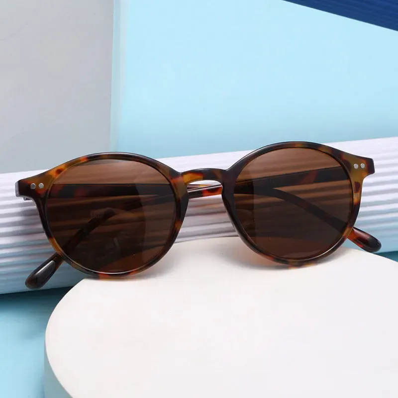 Lunettes de soleil polarisées rondes rétro, monture léopard classique, protection UV400 mixte 3