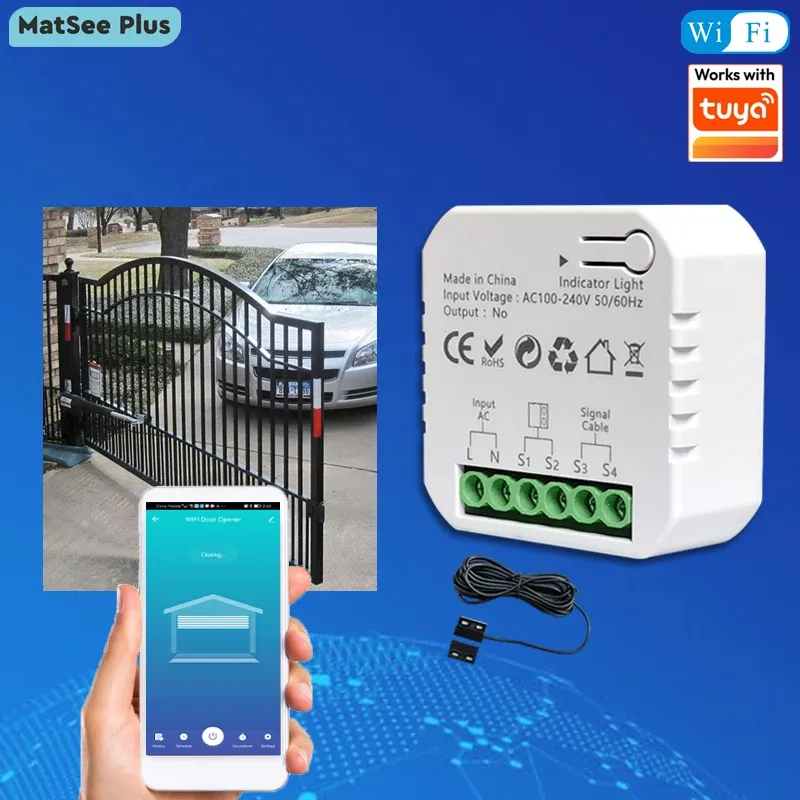 Ouvre-porte coulissant motorisé connecté WiFi, contact sec, 110-240 V, commande vocale Alexa et Google Home - Image 1