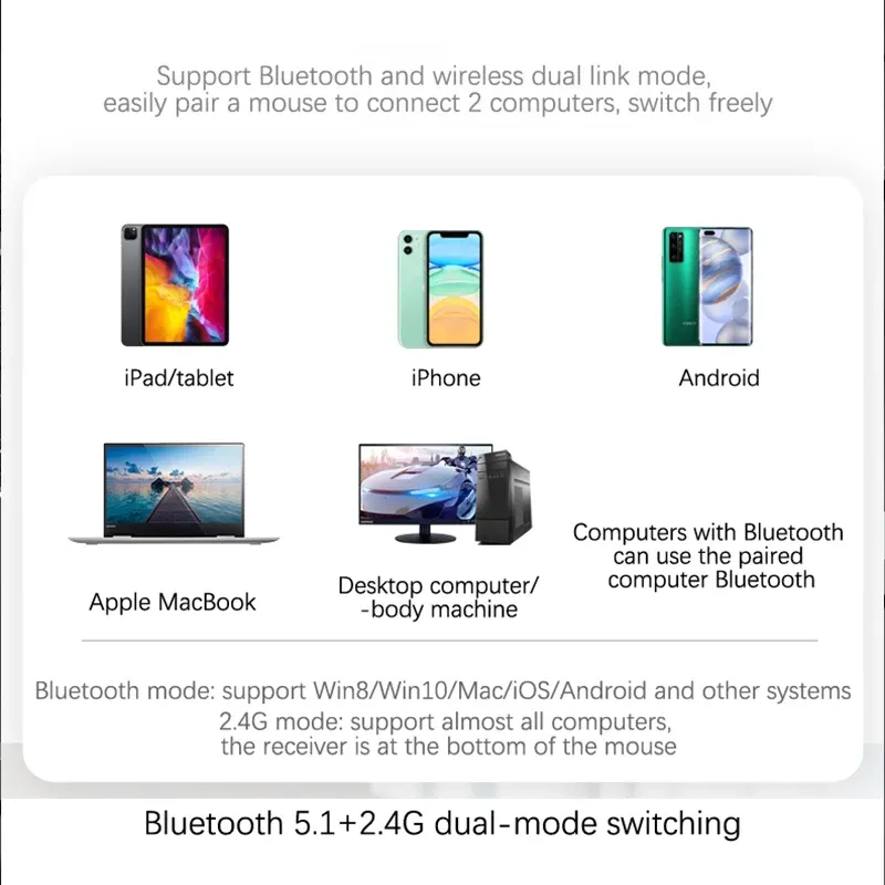 Souris de jeu sans fil RVB ergonomique et silencieuse, rétroéclairage LED, connexion Bluetooth pour ordinateur portable et PC 6