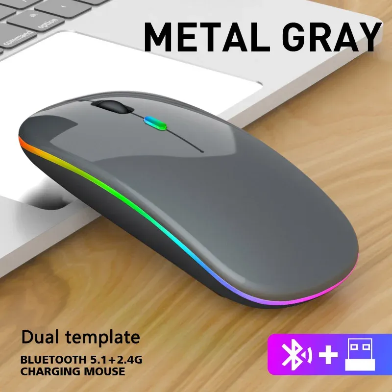 Souris de jeu sans fil RVB ergonomique et silencieuse, rétroéclairage LED, connexion Bluetooth pour ordinateur portable et PC 9