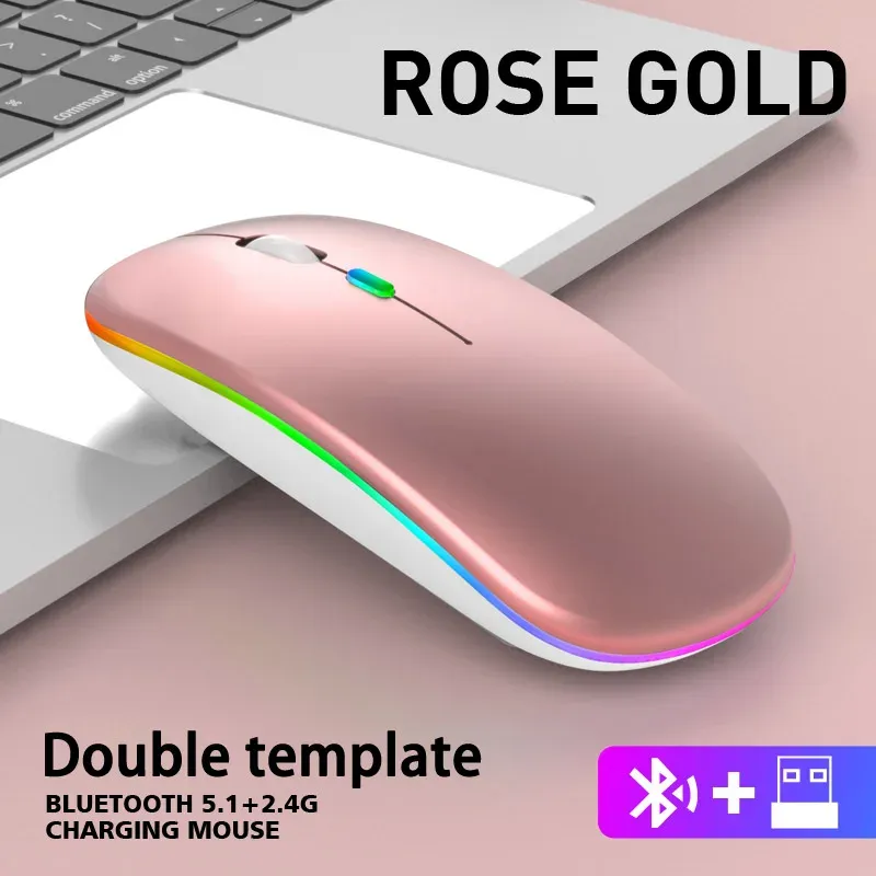 Souris de jeu sans fil RVB ergonomique et silencieuse, rétroéclairage LED, connexion Bluetooth pour ordinateur portable et PC 11
