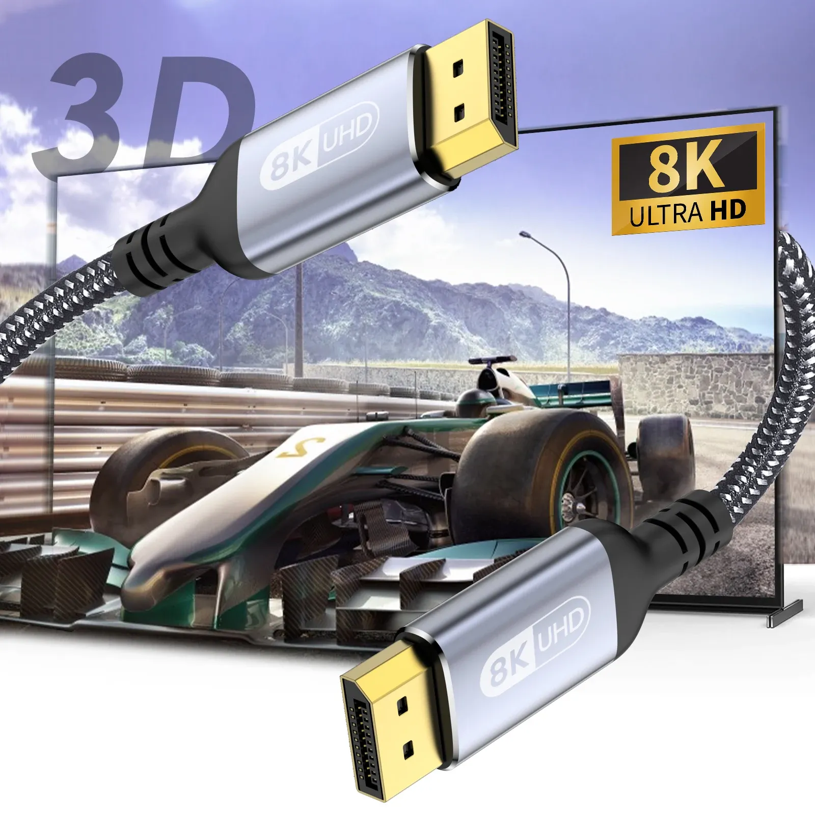 Câble DisplayPort 1.4 8K haute vitesse, 8K @ 60 Hz, 4K @ 144 Hz, 2K @ 240 Hz, HDR10, 32,4 Gbps 3