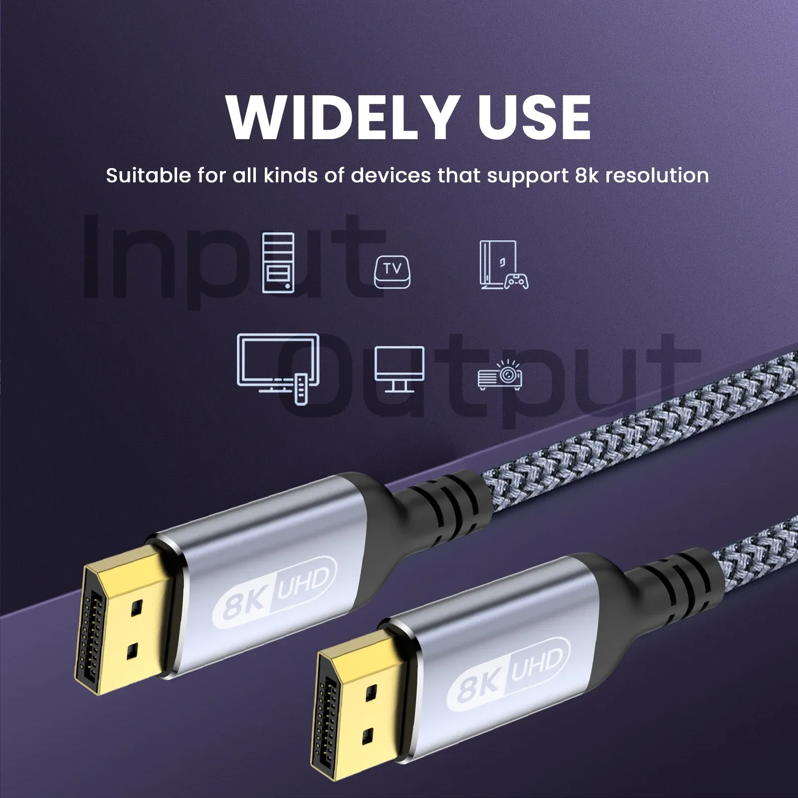 Câble DisplayPort 1.4 8K haute vitesse, 8K @ 60 Hz, 4K @ 144 Hz, 2K @ 240 Hz, HDR10, 32,4 Gbps 2