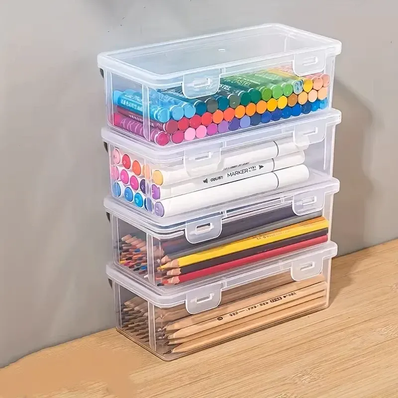 Lot de 4 grandes boîtes de rangement transparentes en PP avec couvercles