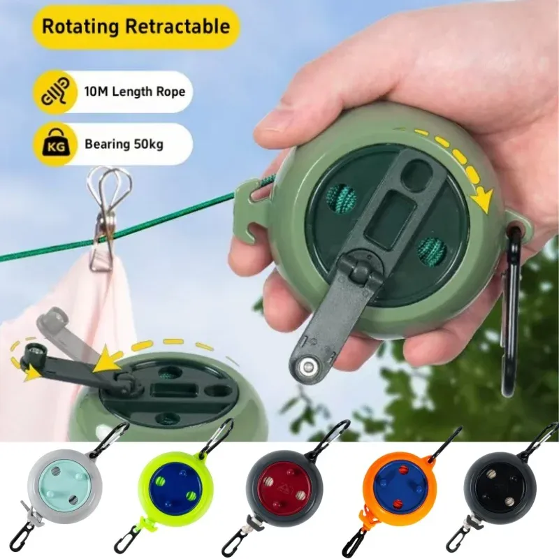 Corde à linge rétractable de 10 m, support de séchage portable pour voyage et plein air, corde coupe-vent pour camping et maison - Image 1