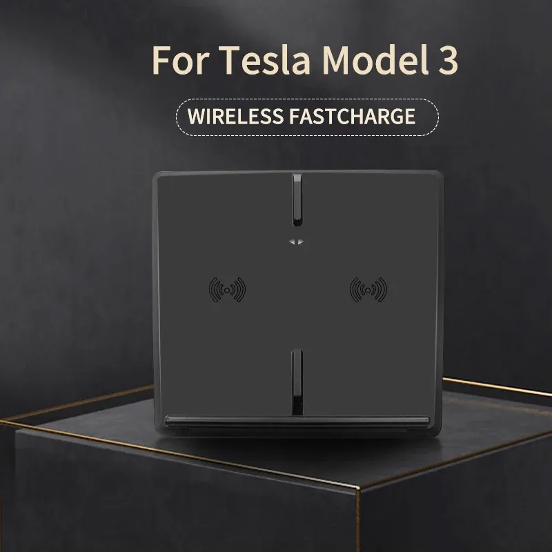 Chargeur sans fil 10W à charge rapide pour Tesla Model 3, support double pour smartphone et accessoires de voiture, avec port USB 4
