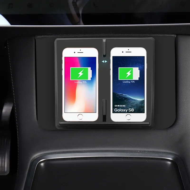 Chargeur sans fil 10W à charge rapide pour Tesla Model 3, support double pour smartphone et accessoires de voiture, avec port USB 6