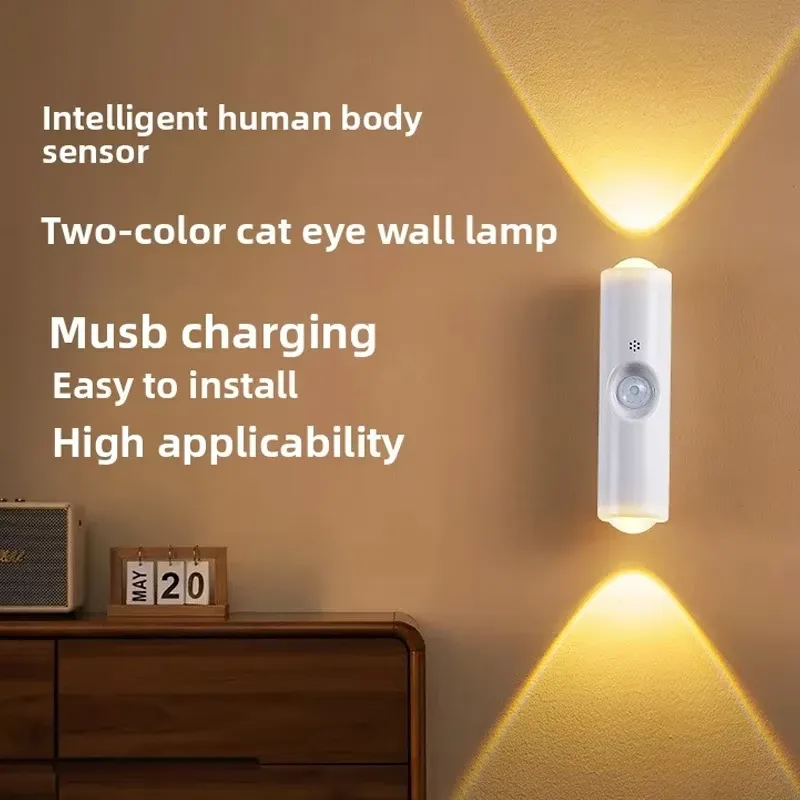 Lampe d'armoire double tête avec capteur de mouvement, éclairage sous meuble blanc ou RVB tricolore, lumière coucher de soleil rechargeable en option 3