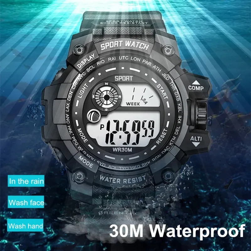 Montre numérique LED pour homme, étanche, avec date, style militaire
