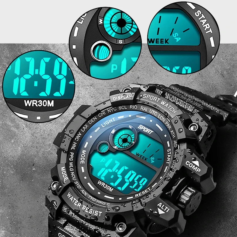 Montre numérique LED pour homme, étanche, avec date, style militaire 3