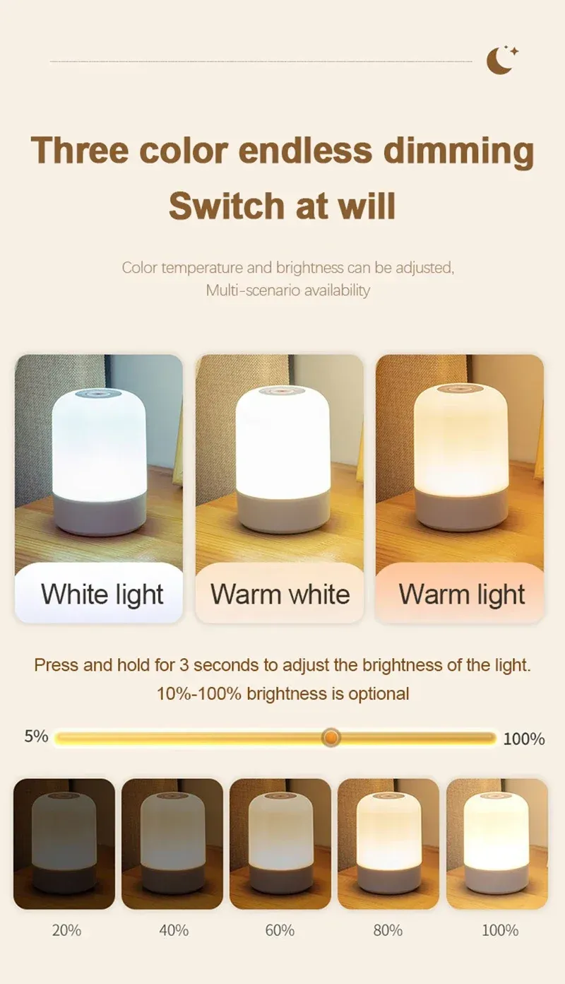 Veilleuse LED tactile sous différentes couleurs