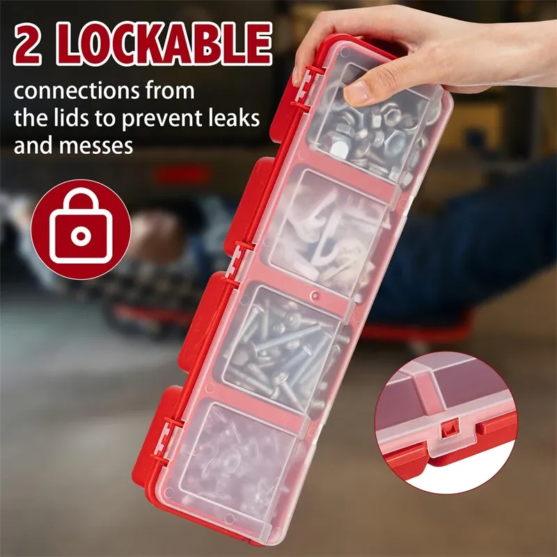 Boîte de rangement pour vis avec couvercle, bac empilable pour quincaillerie 3