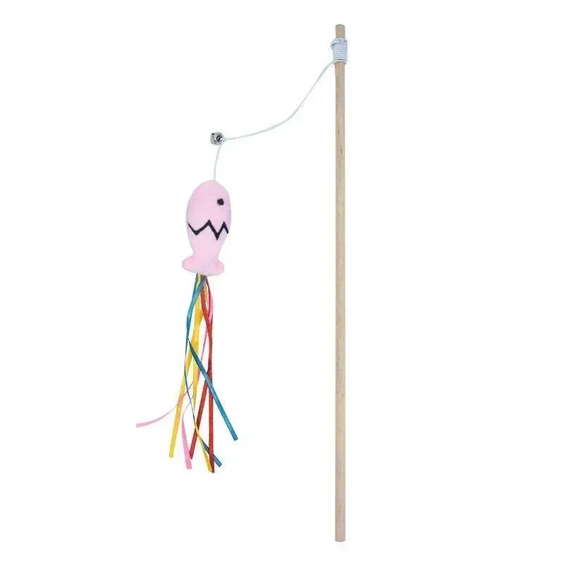 Baguette interactive pour chat en bois naturel avec corde élastique, jouet pour chats d'intérieur 11
