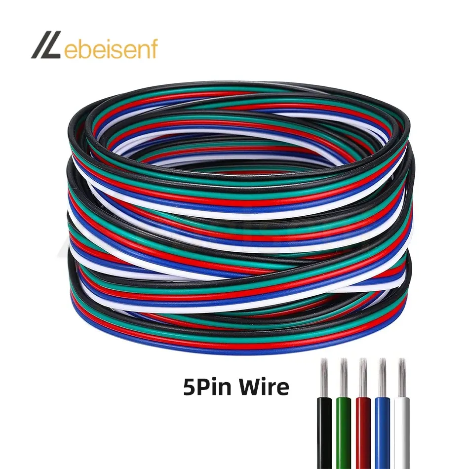Câble rallonge coloré 5/10 m 22 AWG 2-6 broches pour ruban LED 3528 5050 RGB RGBW CCT, fil de connexion DIY pour éclairage de meuble de cuisine et placard, accessoire pour bande lumineuse LED 6