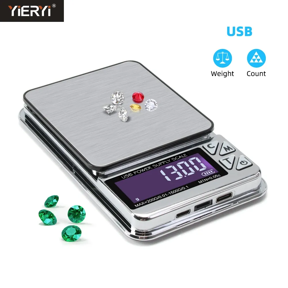 Balance à bijoux numérique haute précision 200 g / 1000 g, précision 0,01 g, fonction de comptage intelligent, balance de poche pour cuisine, rechargeable par USB - Image 1
