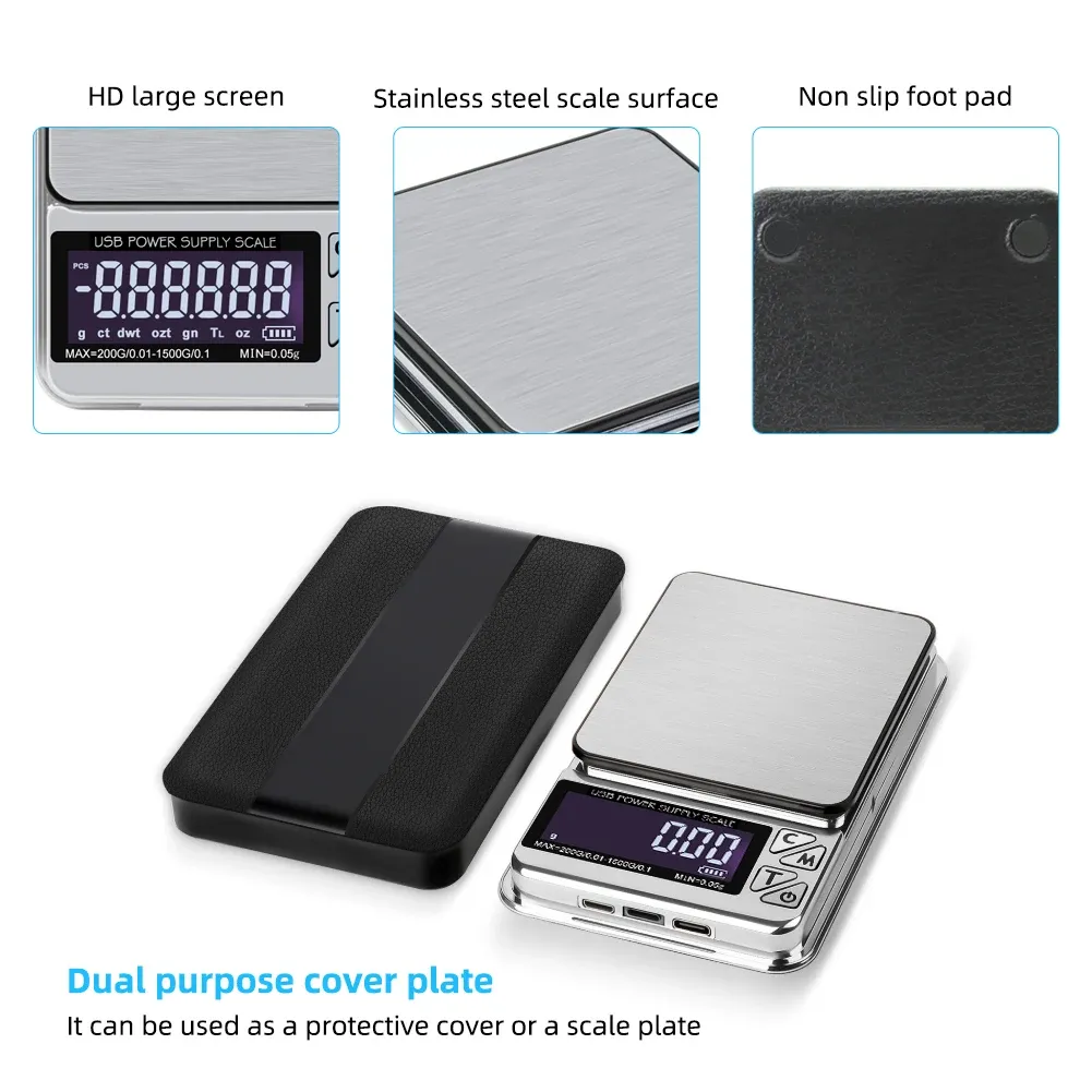 Balance à bijoux numérique haute précision 200 g / 1000 g, précision 0,01 g, fonction de comptage intelligent, balance de poche pour cuisine, rechargeable par USB 4