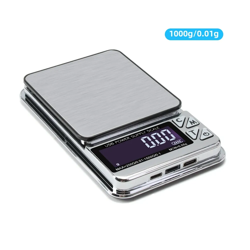 Balance à bijoux numérique haute précision 200 g / 1000 g, précision 0,01 g, fonction de comptage intelligent, balance de poche pour cuisine, rechargeable par USB 8
