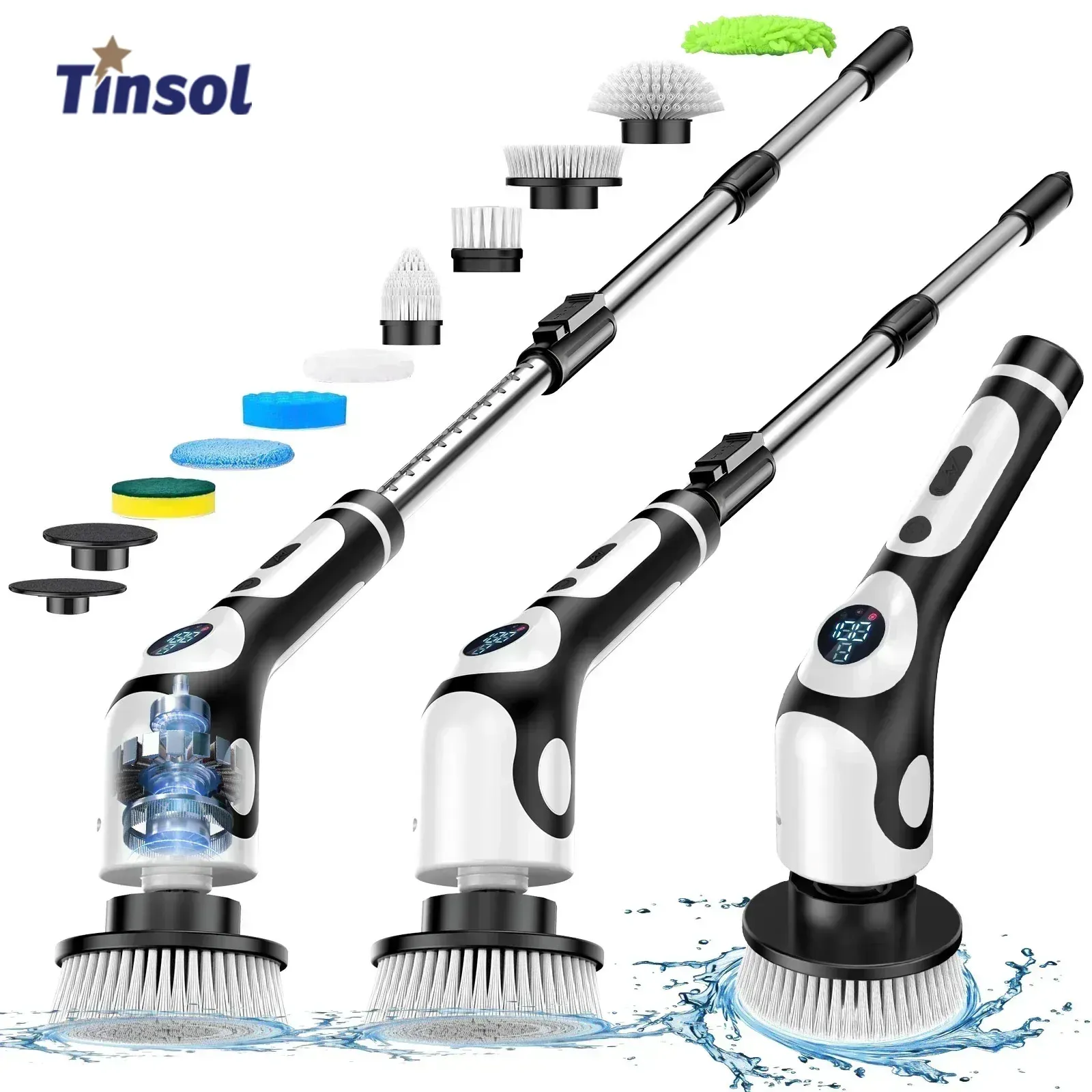 TINSOL Brosse de nettoyage électrique rechargeable 11 en 1 multifonctionnelle, rotative et intelligente, avec commande vocale, idéale pour la cuisine - Image 1