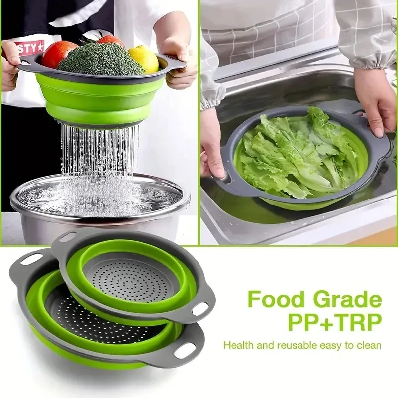 Passoire pliable en silicone en situation de cuisine