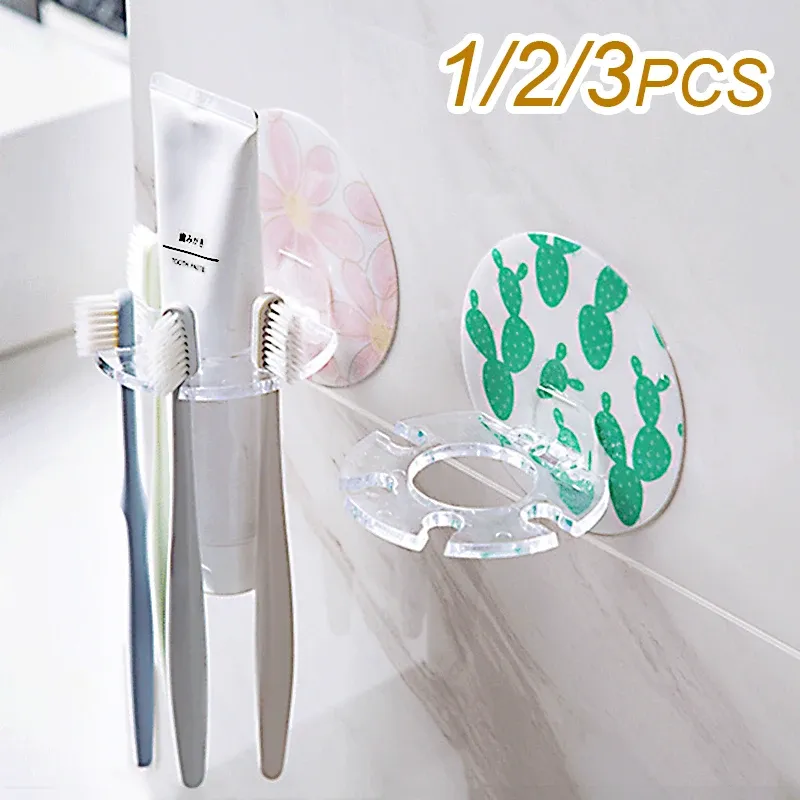 Porte-brosse à dents mural auto-adhésif sans perçage, avec support pour dentifrice et rasoir
