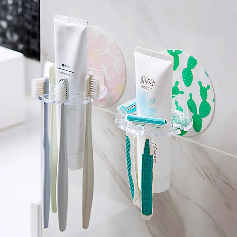 Porte-brosse à dents mural auto-adhésif sans perçage, avec support pour dentifrice et rasoir 2