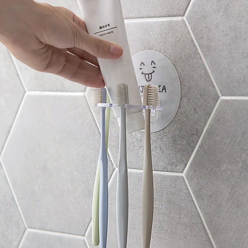 Porte-brosse à dents mural auto-adhésif sans perçage, avec support pour dentifrice et rasoir 5