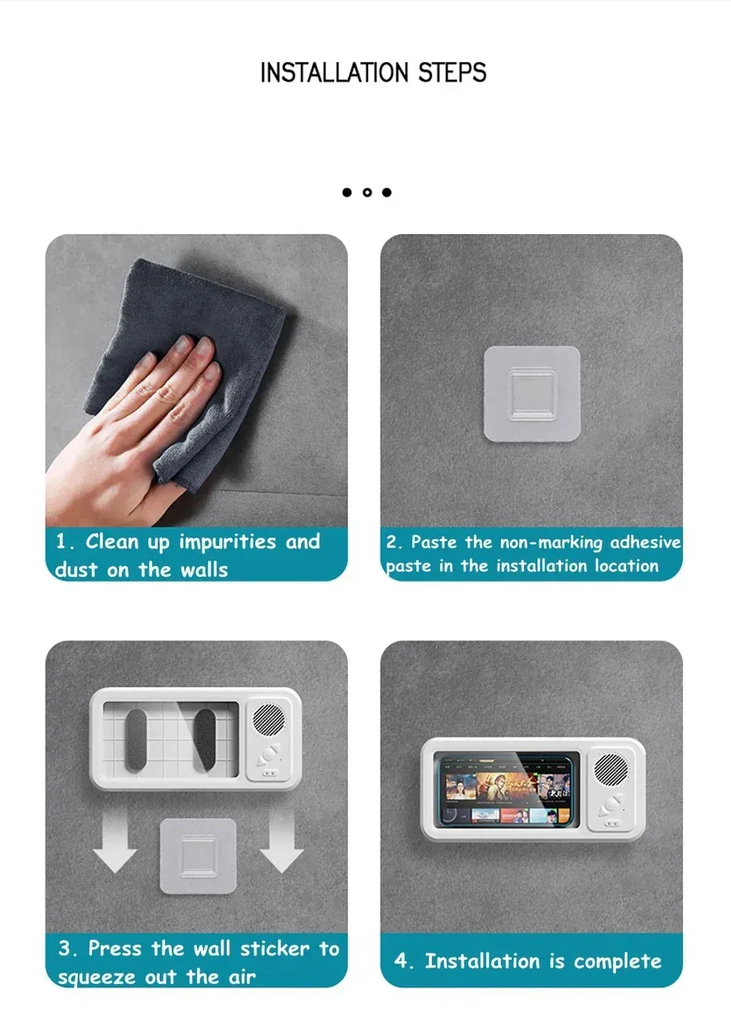 Support de téléphone de douche, finition soignée