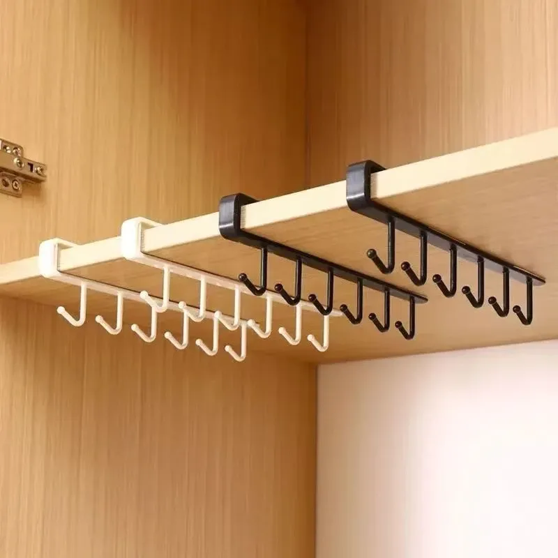 Support de rangement suspendu sous armoire à 6 crochets pour tasses à café, ustensiles de cuisine et vêtements 6